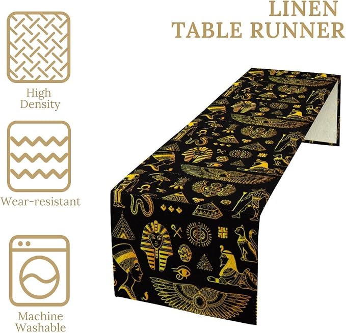 Ancient Egypt Table Runner Vintage Egyptian Culture Symbol Gold Black Dinner - Image 4