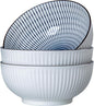 60 oz Large Soup Bowls, Pho Bowls, 8 Inch Blue and White Ceramic Japanese Ramen Bowls Set of 3 - Striped Pattern