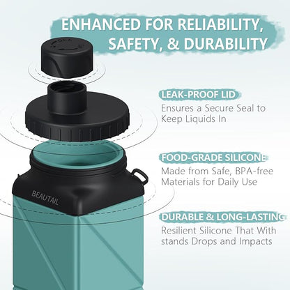 BEAUTAIL Collapsible Water Bottles 21 oz, Silicone Portable Water Bottle | BPA - Image 3