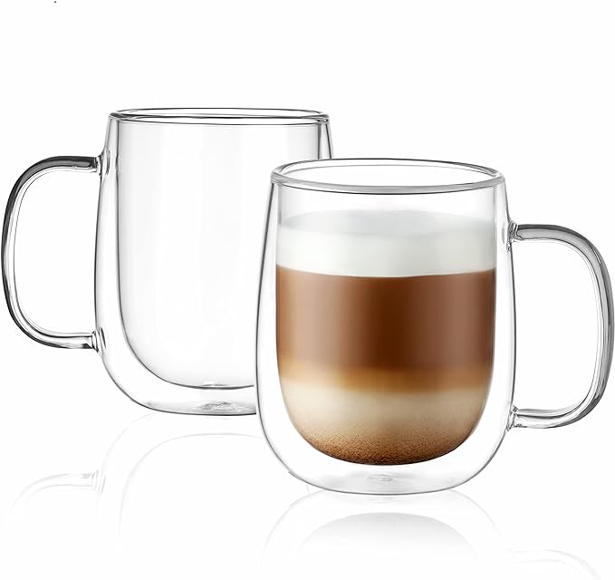 CNGLASS Glass Coffee Mugs 12oz, Double Wall Insulated Mug Set by CNGLASS