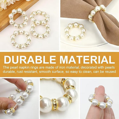50Pcs Pearl Napkin Rings, Imitation Pearl Ring Napkin Wedding Beaded White | - Image 4