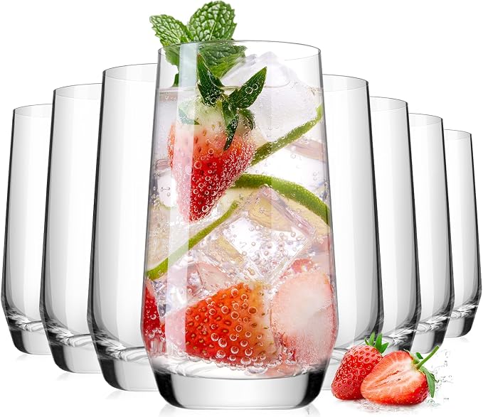 Drinking Water Glass Cups Set, Crystal Clear tall Glass cups set of 8, 16.2oz | by LUNAMANTHA