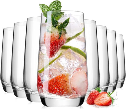 Drinking Water Glass Cups Set, Crystal Clear tall Glass cups set of 8, 16.2oz | by LUNAMANTHA