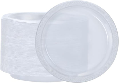 Clear Solid Color Premium Heavy Weight Plastic Dinner Plate 50 Count - Image 6