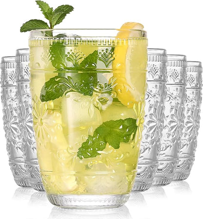 abrwyy Clear Glasses Drinking Set, 14oz Water Glasses, Vintage Glassware | by abrwyy