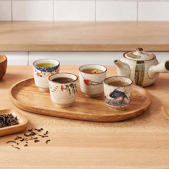 Japanese Tea Cups Set, 6 OZ Small Ceramic Teacups, Mate Mug | Set of 4 Unique - Image 3