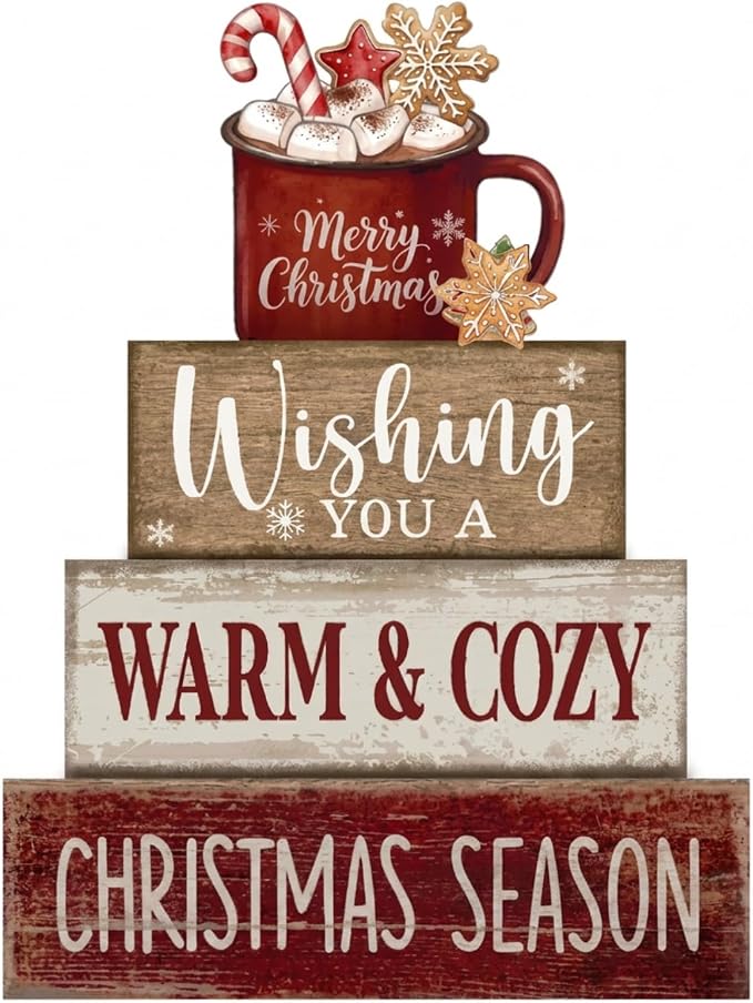 Moucuny 4 Pcs Christmas Table Decor Wooden Hot Chocolate Cocoa Tiered Tray by Moucuny