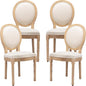Vintage French Dining Chairs Set of 4, Round Back Accent Chairs with Linen Seat and Solid Wood Frame, Farmhouse Sillas de Comedor Upholstered for Dining Room & Kitchen, Beige