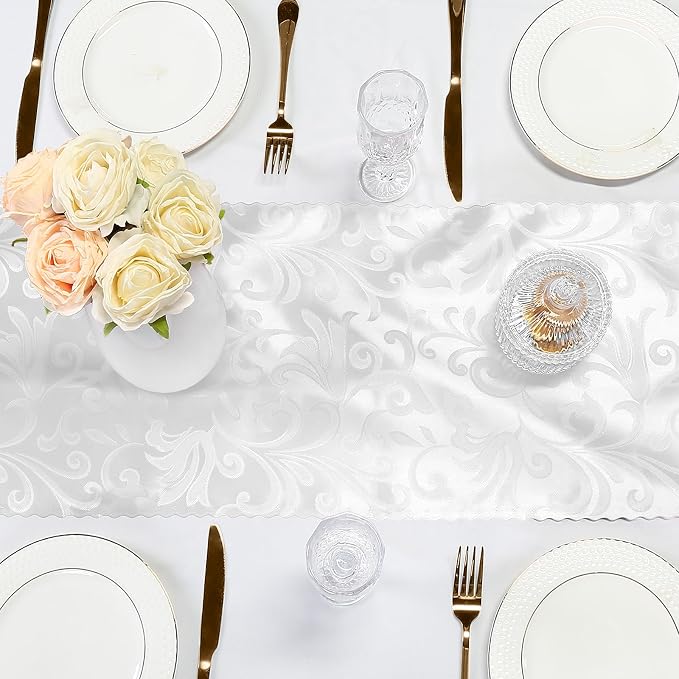 White Satin Table Runner 12 x 108 Inch, 2 Pack | Bright Smooth Damask, Silky - Image 6