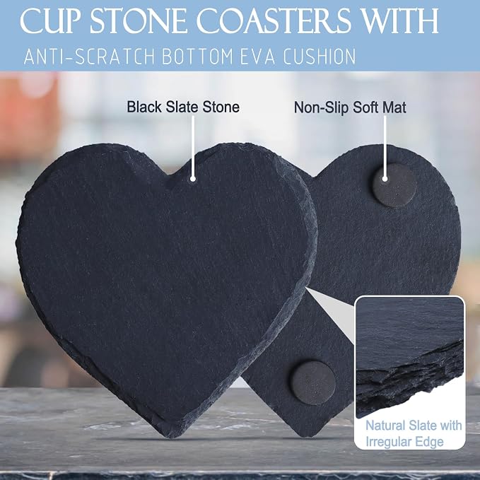 Black Heart Nature Stone Coasters Absorbent, Boho Cute Drink Coasters Set of 2 - Image 2