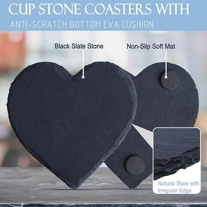 Black Heart Nature Stone Coasters Absorbent, Boho Cute Drink Coasters Set of 2 - Image 2