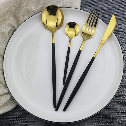 Black Gold Silverware Set, JASHII 30-Piece Stainless Steel Satin Finish - Image 2