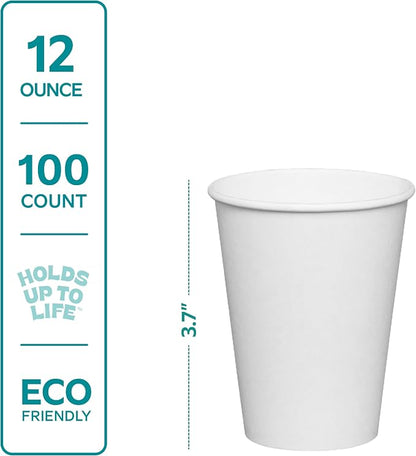 GUSTO 12 oz Disposable White Paper Cups Hot Coffee Cups | Eco-Friendly Material - Image 2