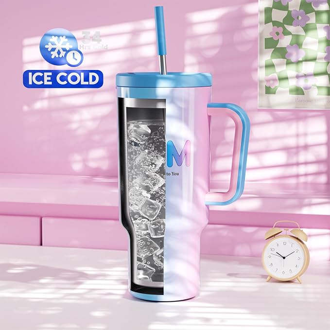 Meoky 40 oz Tumbler with Handle and Straw: Stainless Steel Insulated Tumbler - Image 2