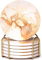 6 Pcs Gold Marble Abstract Ceramic Coasters by Dksyee