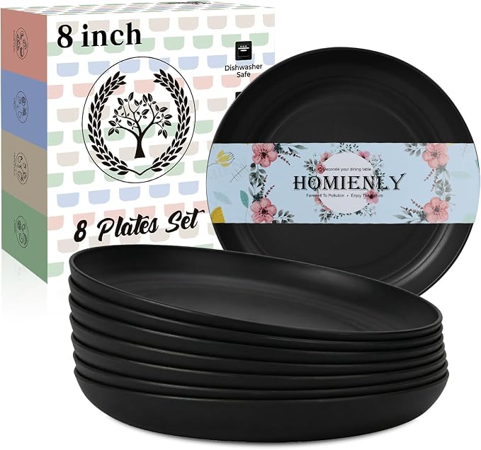 Wheat Straw Plates Unbreakable Deep Dessert Plates Set of 8 Plastic Plates by HOMIENLY