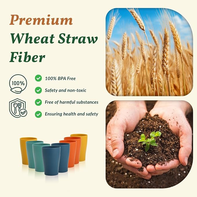 Homienly Stackable Drinking Glasses Set Wheat Straw Shatterproof Cups | - Image 4