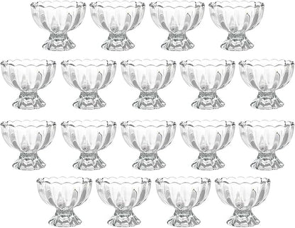 Iced Cream Dessert Bowl，Set of 18，6oz Vintage Glass ware with Heavy Base, Drinking Cup for Sundae, Fruit, Ice Cream, Snack, Condiment (18)