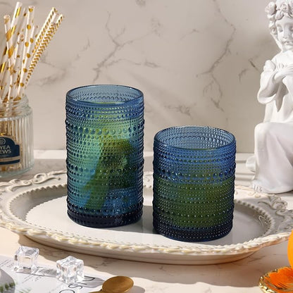 Moretoes 12 Pack Blue Hobnail Drinking Glasses, Vintage Water Glass Cups | - Image 2