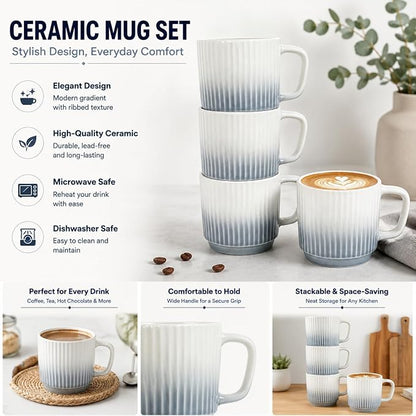 8 oz Stackable Coffee Mugs Set of 4, Ceramic Coffee Mug Cappuccino Cups | - Image 3