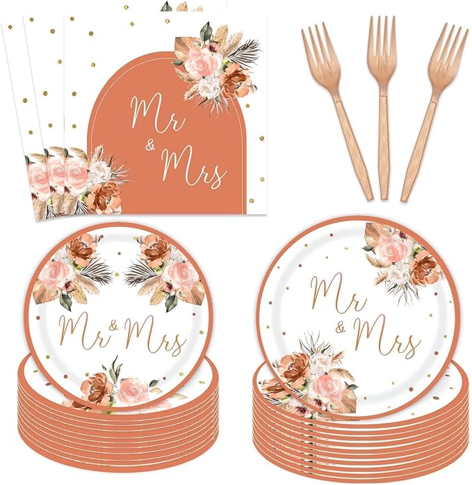Bohemian Mr. and Mrs Tableware Party Decorations by Utolily