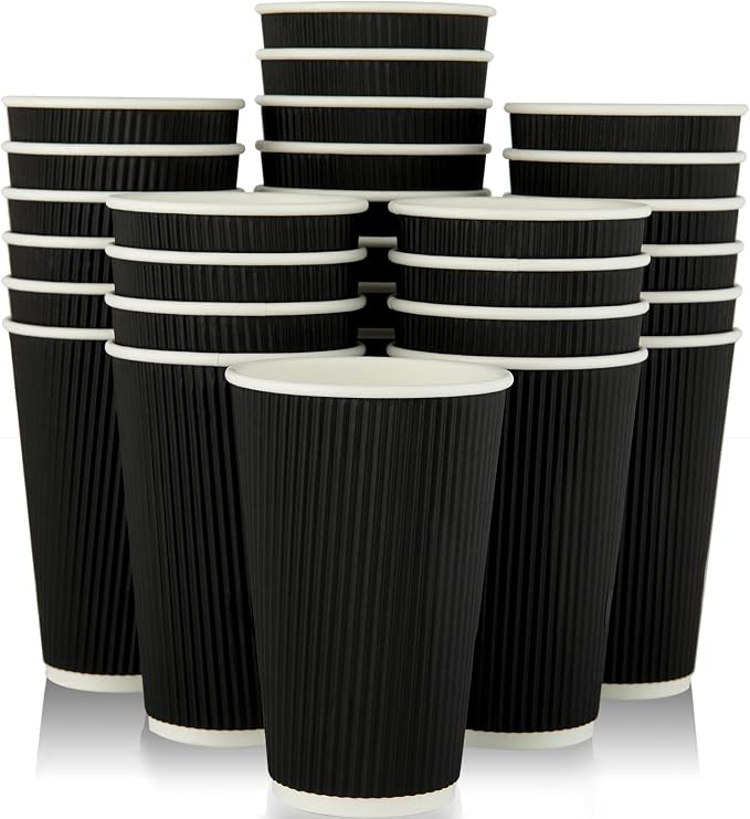 JollyPack Disposable Paper Coffee Cups, 16 oz, 60 Pack, Insulated Ripple Wall by JollyPack