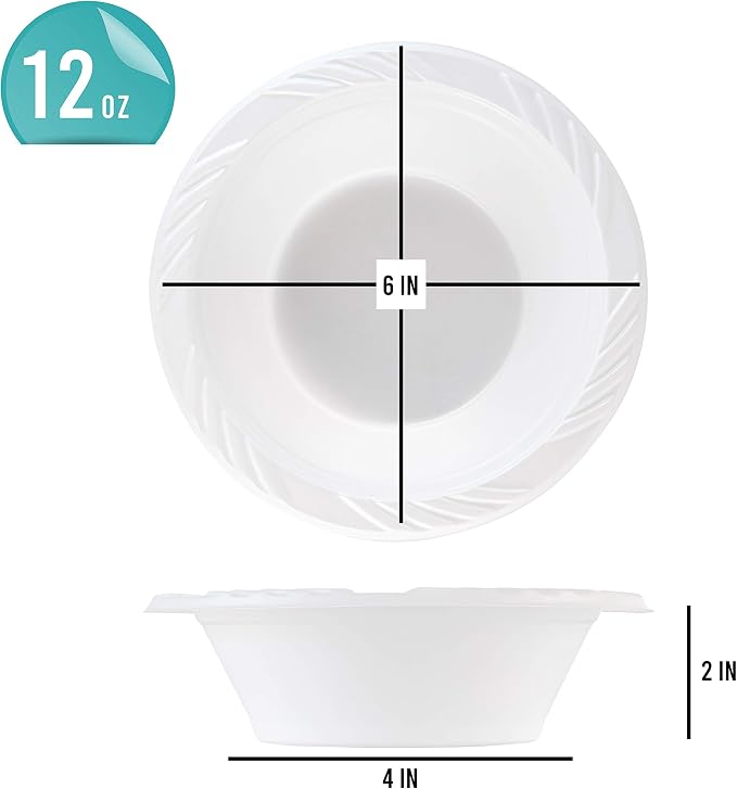 200 Count Disposable 12 ounce White Plastic Soup Bowls - Image 2
