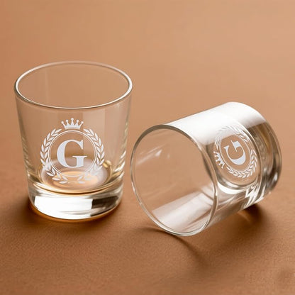 Whiskey Glasses - Rocks Old Fashioned Glass Gifts for Men, Monogrammed A-Z 10oz Personalized Whisky Glasses, Christmas Birthday Gifts for Men Him Dad Father Husband Brother Son (G)