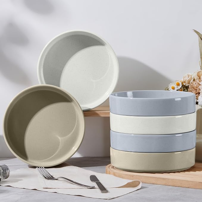 E-far Pasta Bowls Set of 6, 35 oz Large Stoneware Bowl Plates | Shallow & Wide - Image 5