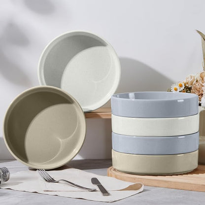 E-far Pasta Bowls Set of 6, 35 oz Large Stoneware Bowl Plates | Shallow & Wide - Image 5