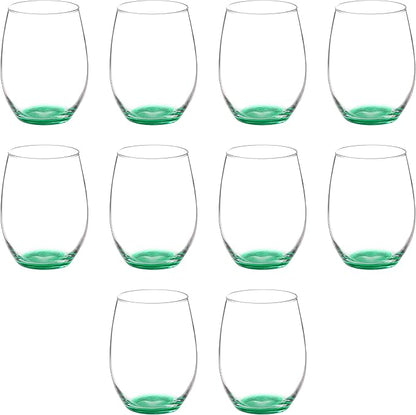 DISCOUNT PROMOS 10 ARC Stemless Wine Glasses Set, 21 oz. - Chardonnay, Cabernet, Merlot, Sauvignon - Green