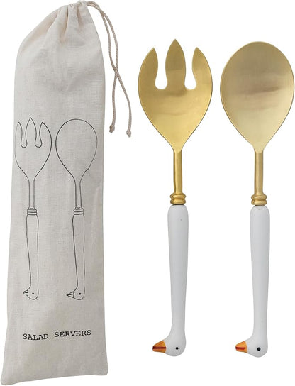 Creative Co-Op Stainless Steel Spoon and Fork Salad Servers w/Goose-Shaped by CreativeCo-Op