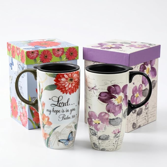 Topadorn 2 Pack Ceramic Travel Mugs by Topadorn