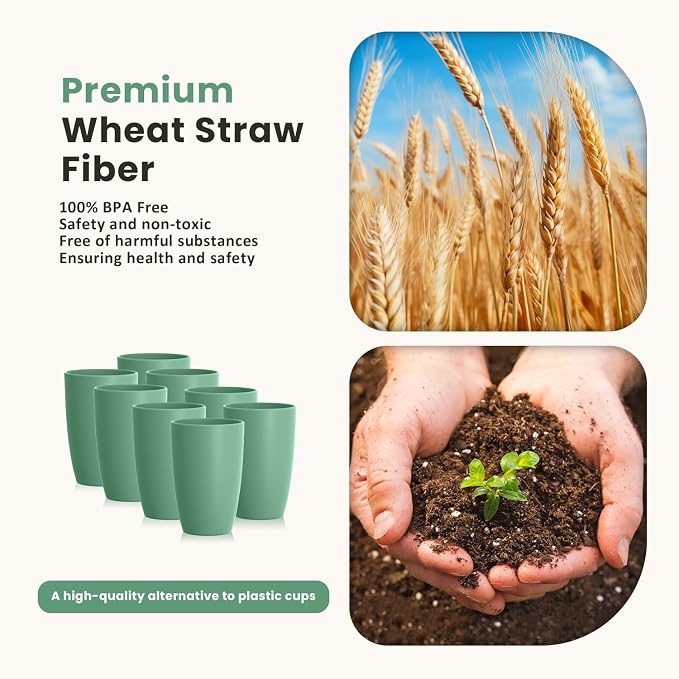 Homienly Plastic Cups Reusable 8 PCS Wheat Straw Cups a Good Alternative - Image 2