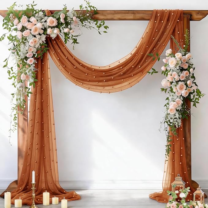 Pearl Table Runner Gauze Sheer 19FT Wedding Draping Fabric Decor | Terracotta by Socomi
