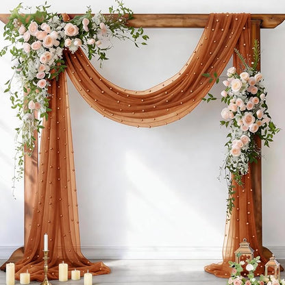 Pearl Table Runner Gauze Sheer 19FT Wedding Draping Fabric Decor | Terracotta by Socomi