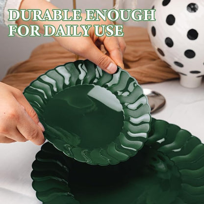 Lullaby 60PCS Green Scalloped Plastic Plates, Disposable Plates - Image 6