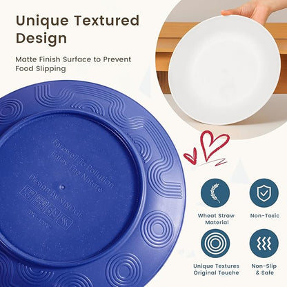 Homienly 40-Piece Wheat Straw Dinnerware Sets, Unbreakable Reusable Dinnerware Set, Service for 8, Kitchen Cups Plates and Bowls Set, Dishwasher Microwave Safe Dishes Set for Camping, Party - Mondrian