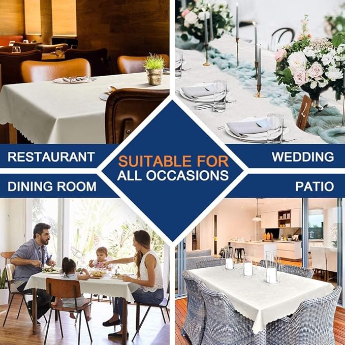 Smiry Square Table Cloth, Waterproof Heavy Duty Vinyl Tablecloths, Wipeable Washable Table Cover for Kitchen and Dining Room (White, 60" X 60")