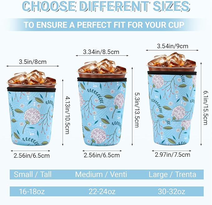 Cobetech Iced Coffee Sleeve Reusable, 3 Pack Neoprene Coffee Cup Sleeves - Image 2
