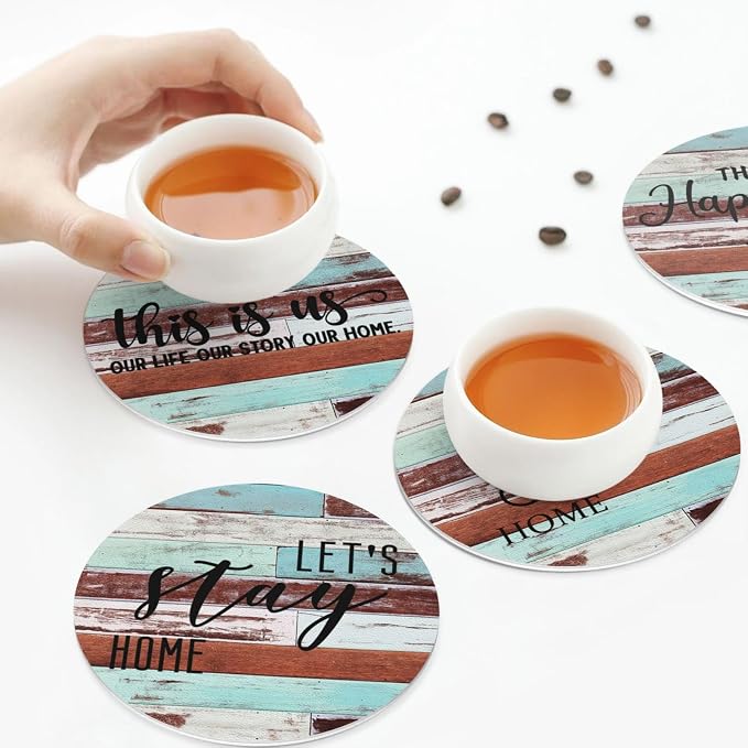 Farmhouse Wooden Home Coasters Set of 6 Coasters - Image 8