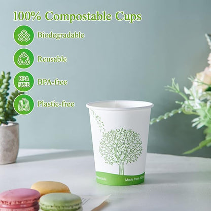 ECOLipak 300 Count 8 oz Compostable Paper Cups, Disposable Paper Coffee Cup | - Image 5