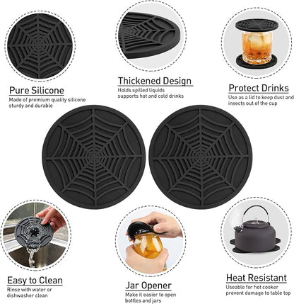 2 Pack Silicone Coasters for Drinks-Black Spider Shape Coaster - Image 7