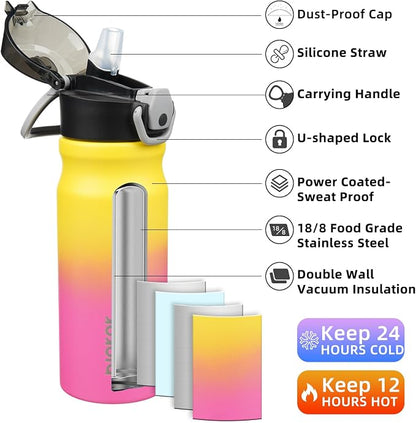 BJPKPK 18 oz Water Bottle with Straw & Handle, Insulated Stainless Flask | Leak - Image 2