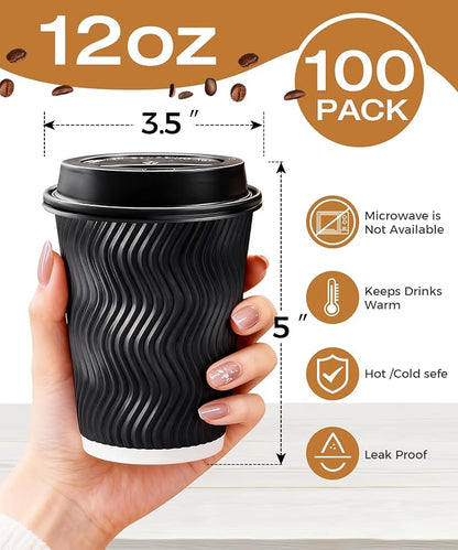 100 Pack 12 oz Disposable Coffee Cups - Image 2