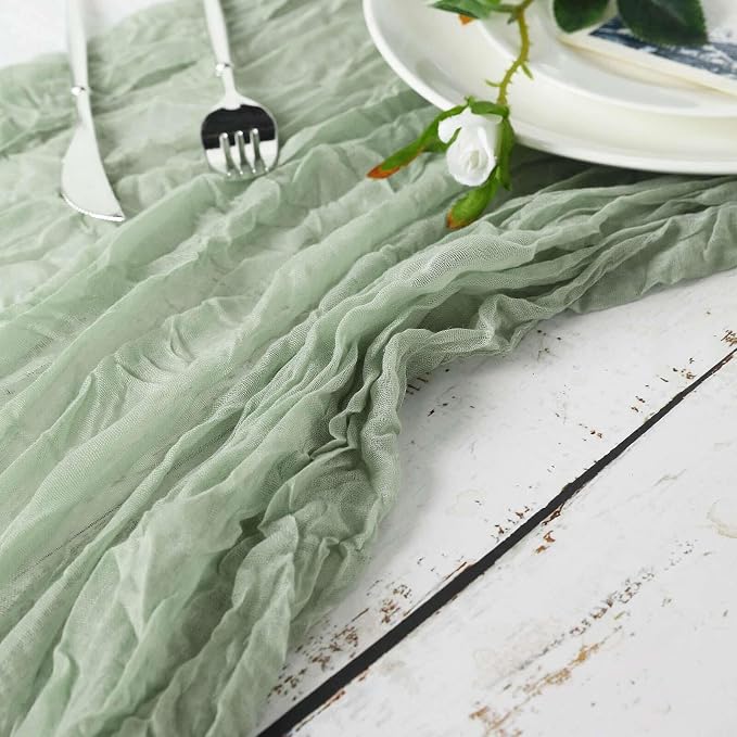 Efavormart 10ft Sage Green Cheesecloth Table Runner - Image 6