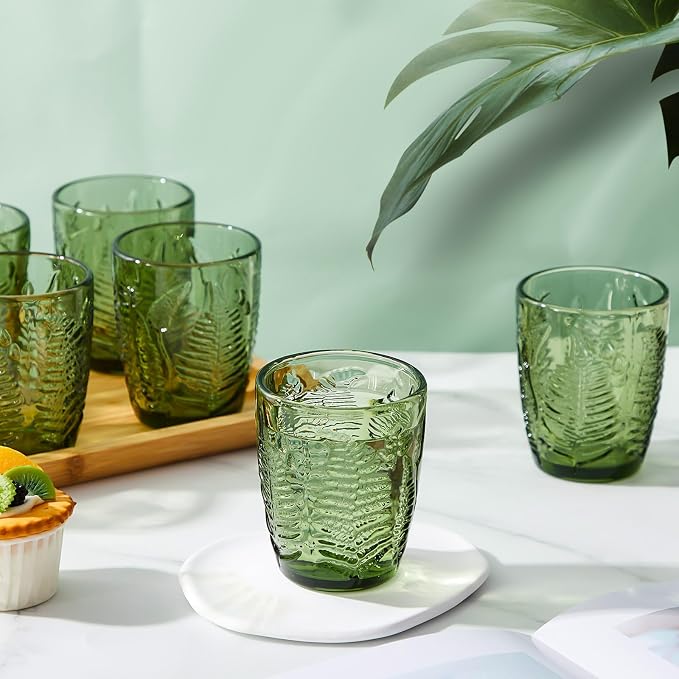 Reallnaive 10 oz Green Drinking Glasses Set of 8, Vintage Glassware - Image 7