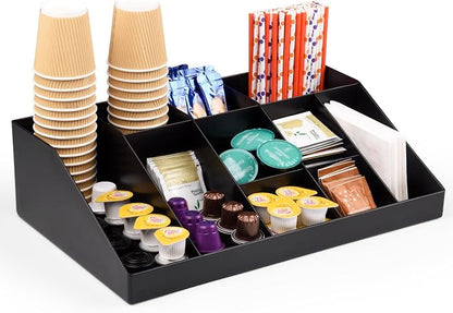 SZQINJI Coffee Condiment Organizer Holder 10-Compartment Black | Coffee by SZQINJI