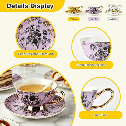 Bone China Tea Cup and Saucer Set - Image 3