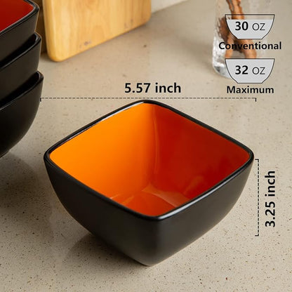 AmorArc 32oz Square Cereal Soup Bowls, Stoneware Bowls Set of 4 - Image 2